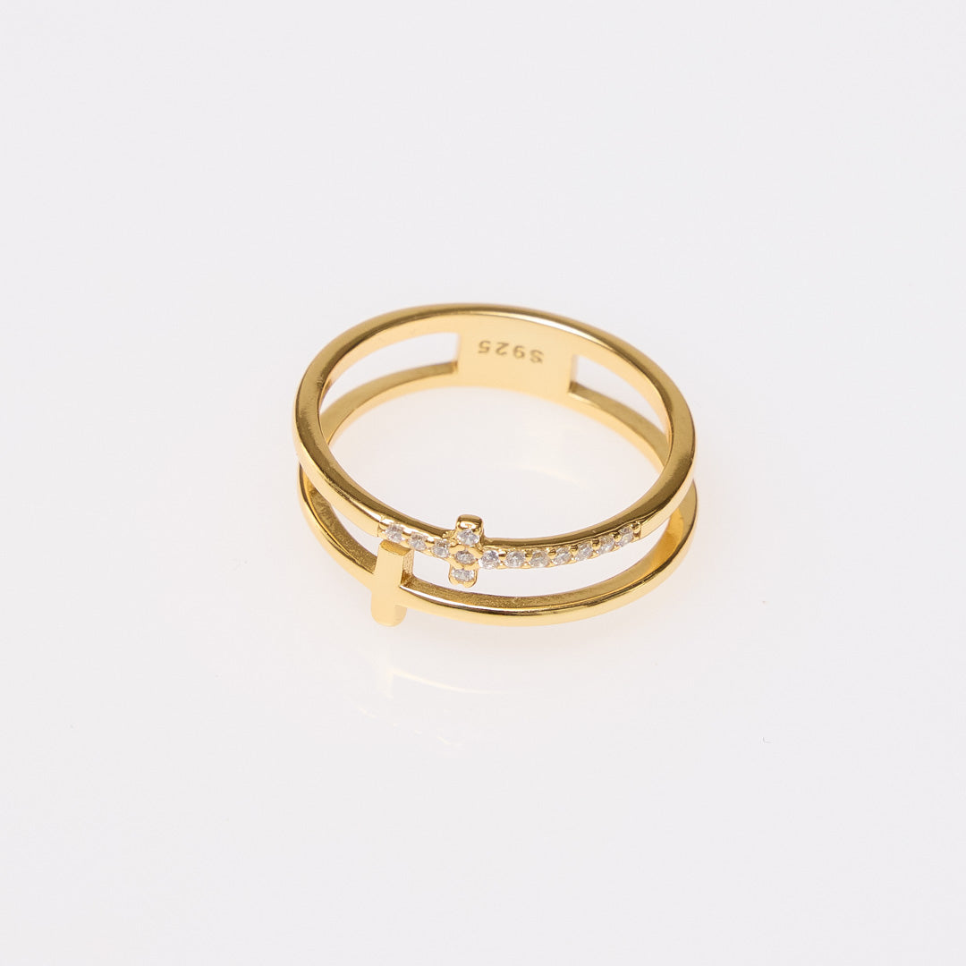 To My Daughter "Pray Through It"  Gold Twin Band Cross Ring